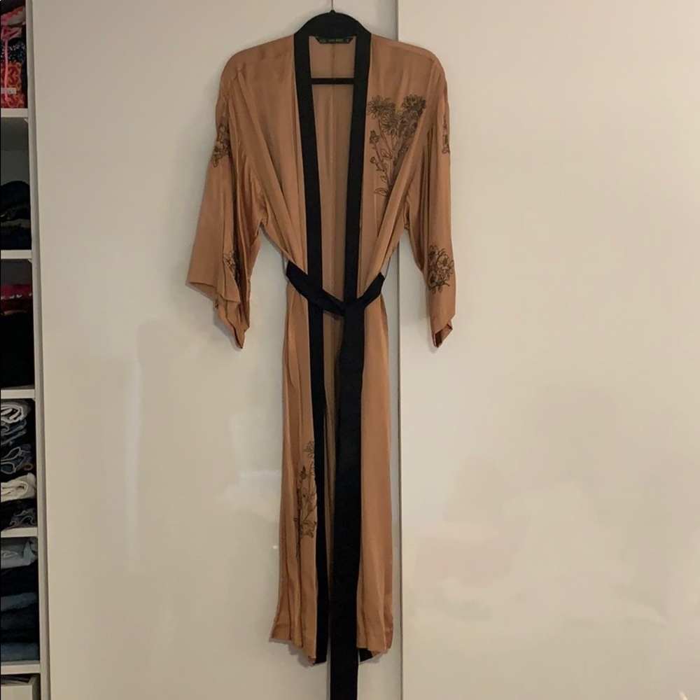 ZARA satin robe duster nude blush black